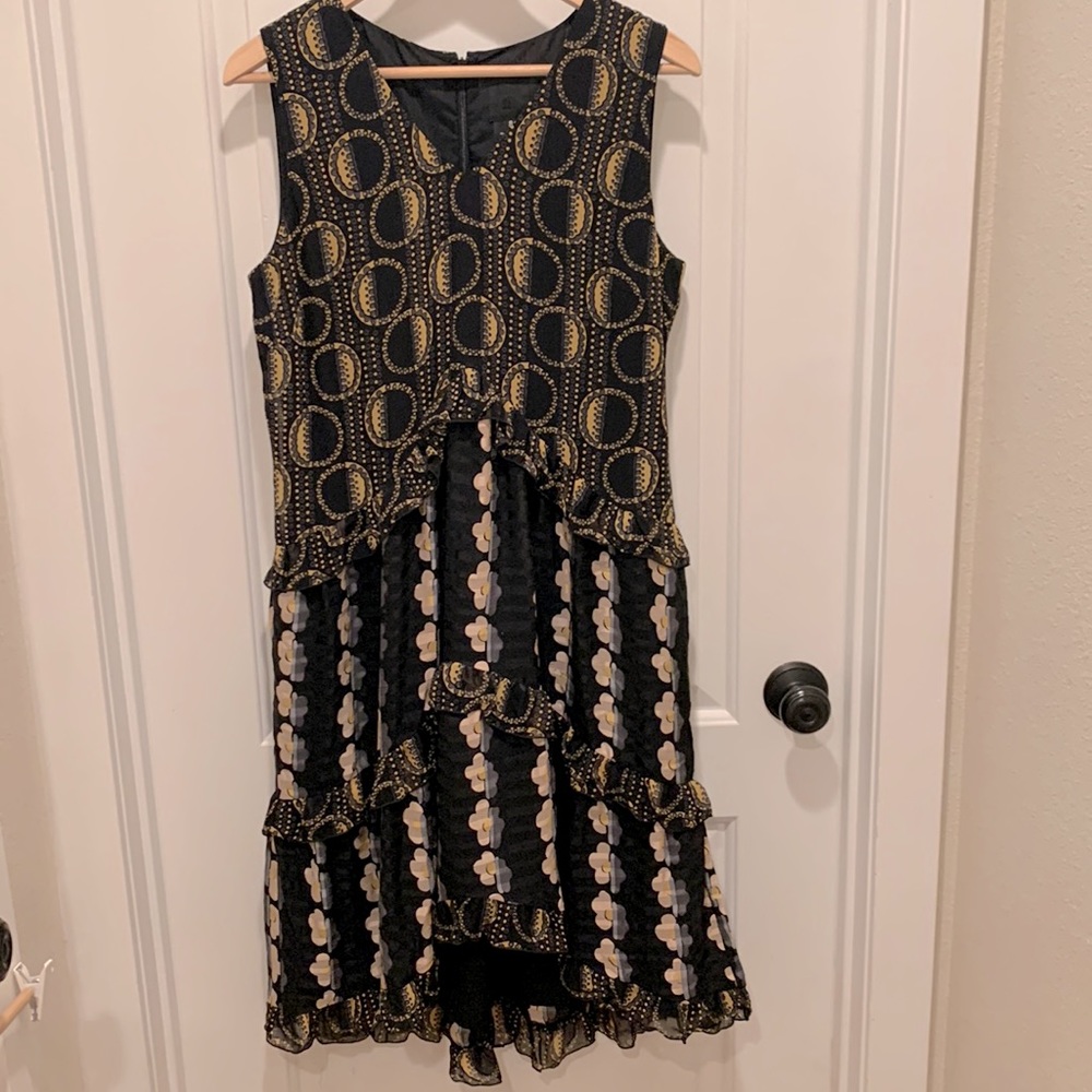 Anna Sui tiered ruffle dress with abstract flowers